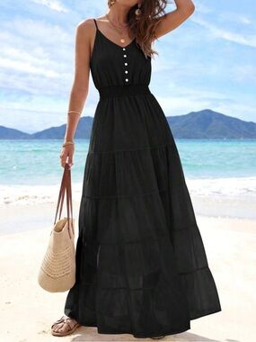 Sleeveless Tiered Maxi Dress in Black